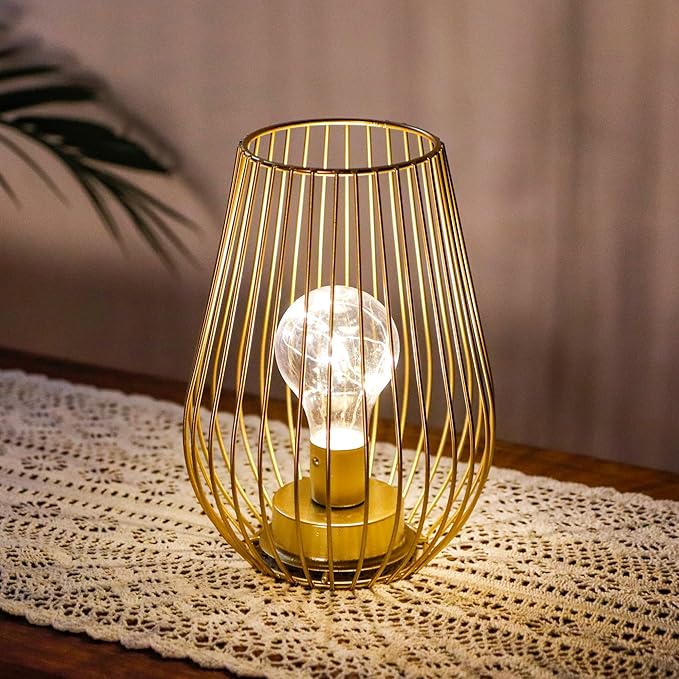 TRIROCKS Metal Battery Operated Lamp 8'' Tall Cage Shape Cordless Table Lantern by TRIROCKS