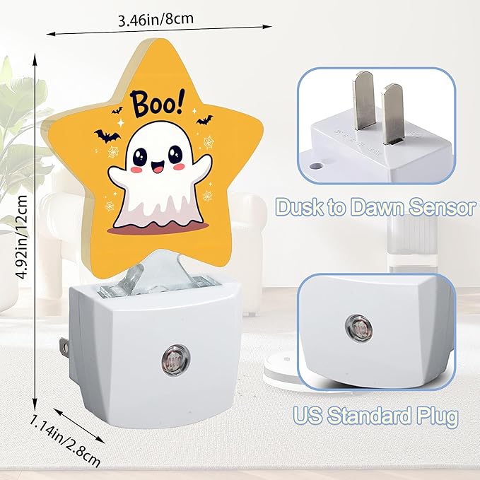 Cute Ghost Nightlight, Halloween Bat Star Night Lights Plug into Wall - Image 2