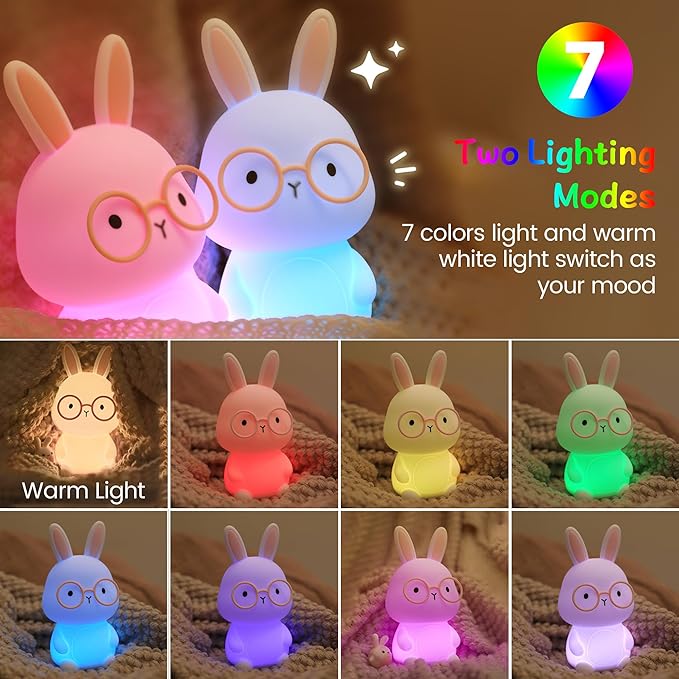 Bunny Night Light, Rabbit Lamp for Kids, Rechargeable LED Nightlight for Easter - Image 2