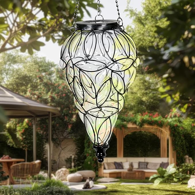 Solar Hanging Lantern Outdoor Garden Lights, Tear-Shaped Glass and Metal - Image 9