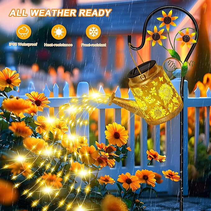 Christmas Gifts Sunflower Solar Watering Can Lights, Outdoor Waterproof Garden - Image 4