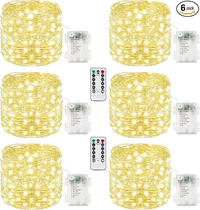 6 Pack 100LED Christmas Battery Operated Fairy Lights by BOSSERN
