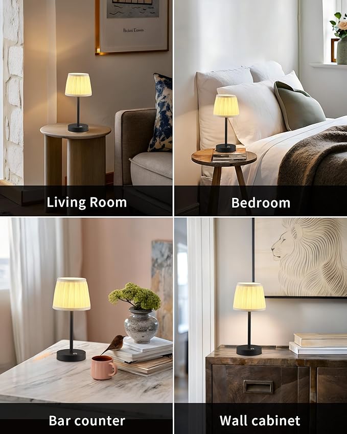 PUSU Cordless LED Black Table Lamp, Rechargeable 4000mAh 3 Way Dimmable Bedside - Image 6