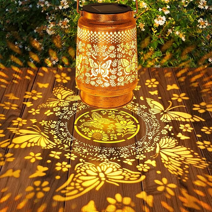 2 Pack Solar Lanterns Outdoor Butterfly Garden Decor, Christmas Gifts - Image 2