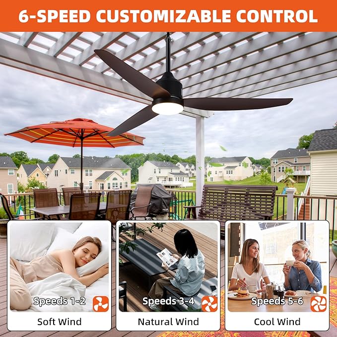 Outdoor Ceiling Fan with Light, 52 Inch Walnut Waterproof Outdoor Patio Fan - Image 6