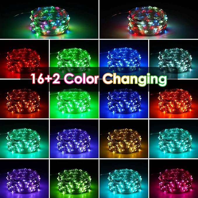 2 Pack Christmas Fairy Lights Battery Operated, 20FT 60LED RGB Color Changing - Image 2