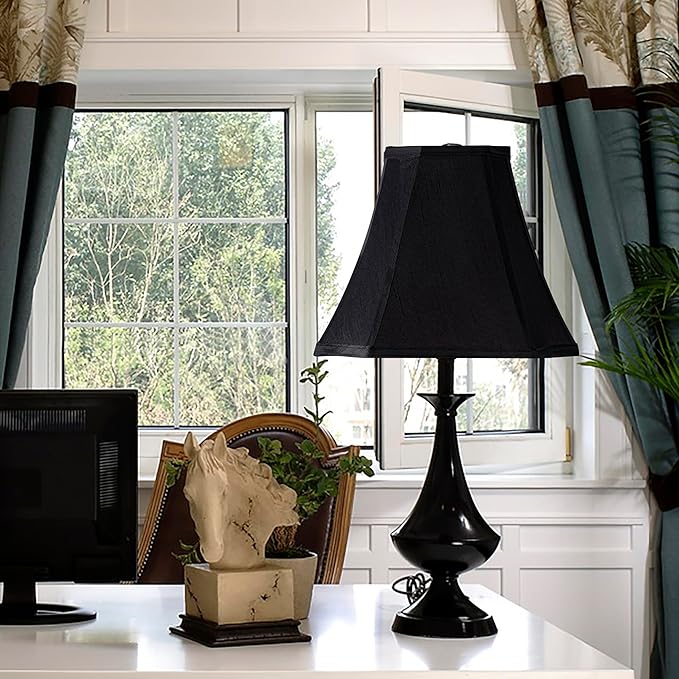 GO&S0 Set of 2 Medium Bell Lamp Shades Black, 13.2" Octagonal Lampshade - Image 6