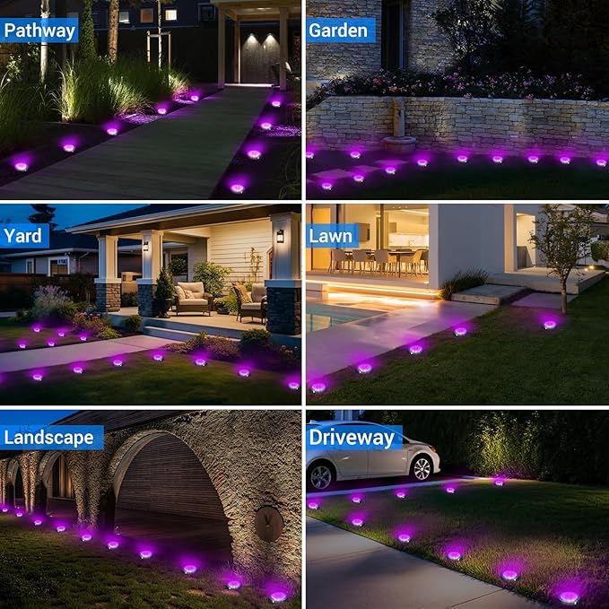Peasur Solar Ground Lights Outdoor, 4 Pack Flat Solar Powered Disc Lights - Image 6