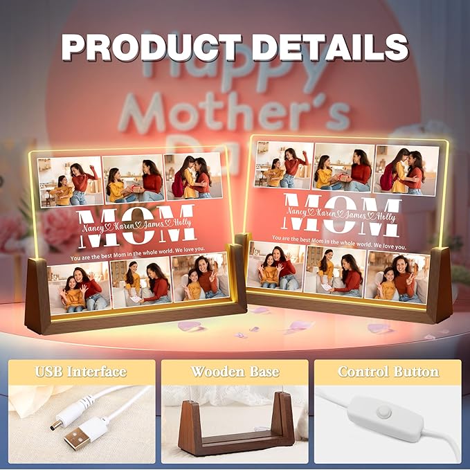 Custom Mom Gifts for Mothers Day from Daughter Son Kids, Personalized Acrylic - Image 5