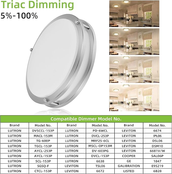 13 inch Flush Mount LED Ceiling Light Fixture, 2700K/3000K/3500K/4000K/5000K - Image 4