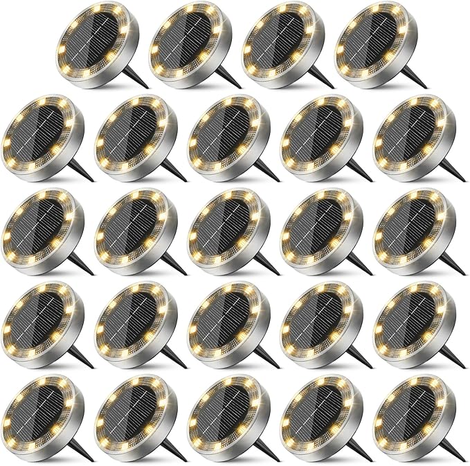 Peasur Solar Ground Lights Outdoor, 24 Pack Flat Solar Powered Disc Lights by Peasur