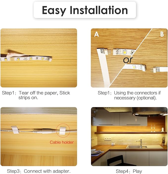 WOBANE Under Cabinet LED Lighting Kit, 24W Adapter, Hidden 2700K Warm White Set - Image 6