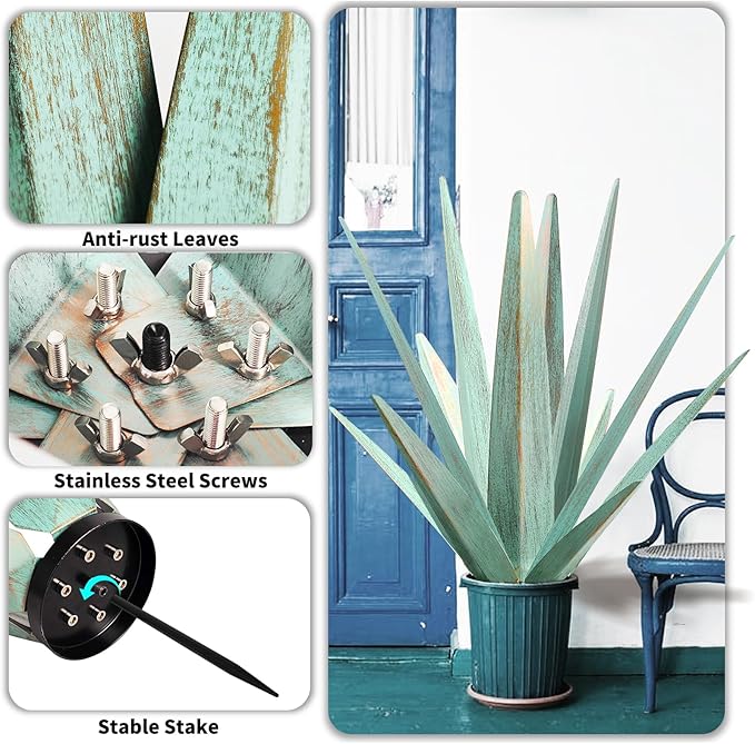 Large Tequila Rustic Sculpture, Rustic Metal Agave Plants - Image 6