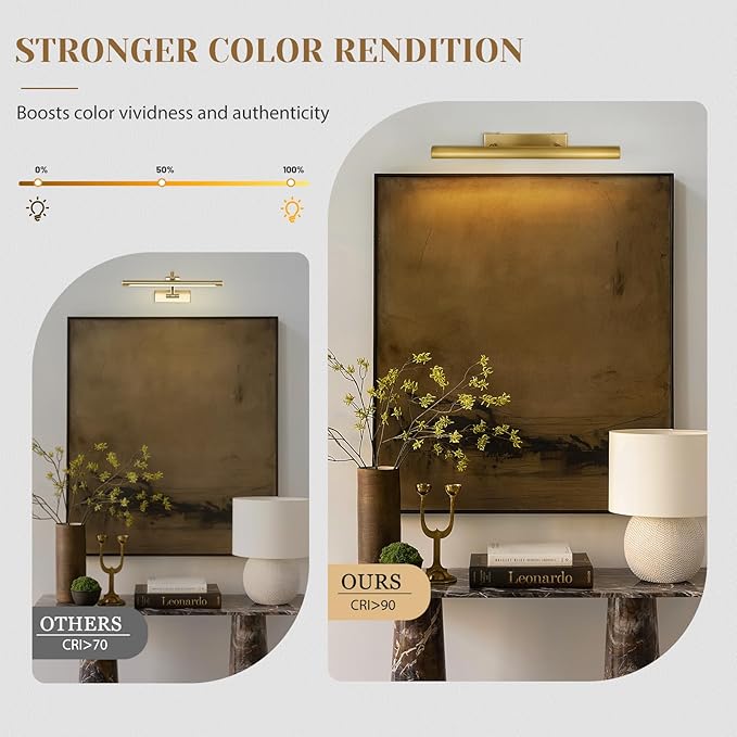 Brass Picture Lights for Wall, 3-Light Brush Gold Art Light, Warm White 2700k - Image 6