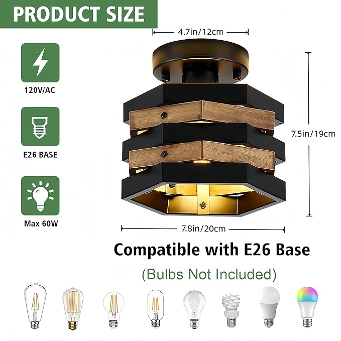 Farmhouse Flush Mount Ceiling Light, 1-Light Hallway Light Fixtures Ceiling - Image 4