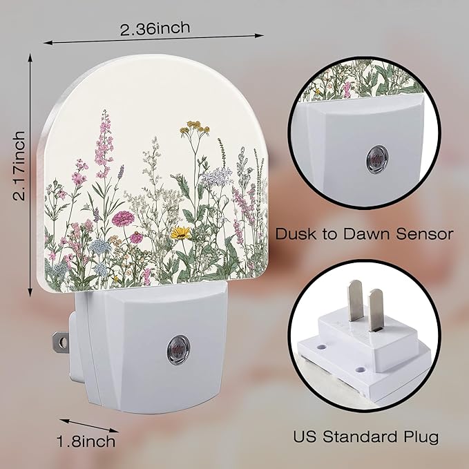 Herbs and Wild Flowers Night Light, Dusk-to-Dawn Auto Sensor Plug in Night Light - Image 2