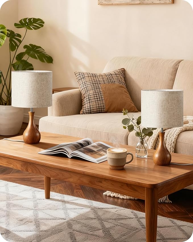 Wood Table Lamps Set of 2, Small Bedside Lamp - Image 6