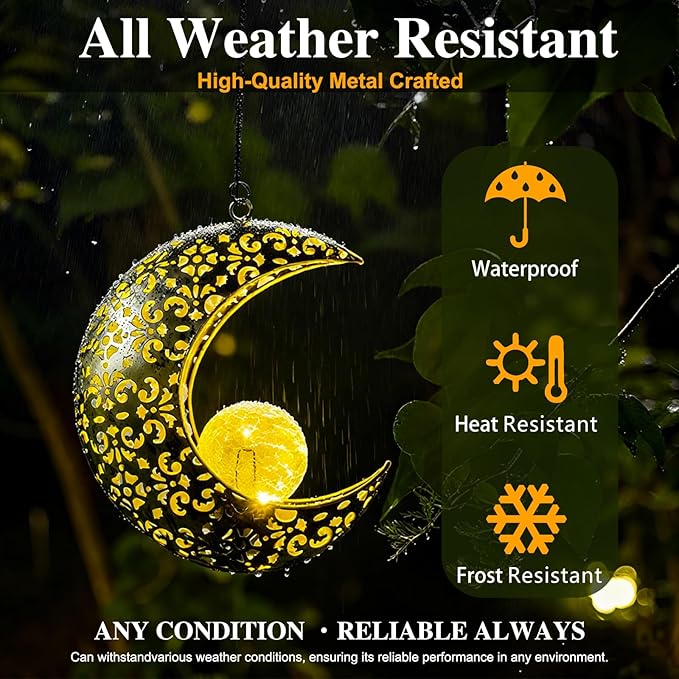 Solar Garden Hanging Moon Lights Outdoor Decor, Metal Lanterns Art Decorations - Image 5