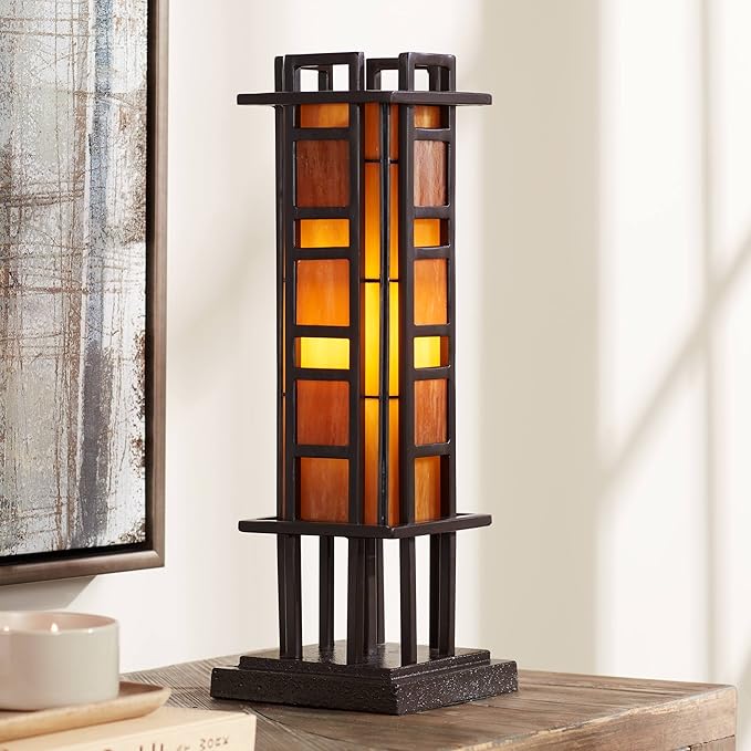 Robert Louis Tiffany Prairie Style Mission Rustic Pillar Accent Table Lamp - Image 2