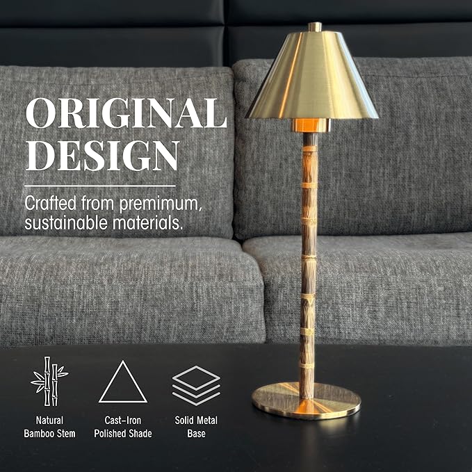Bamboo Cordless LED Table Lamp – Rechargeable 24-Hour Battery, Dimmable Warm - Image 2