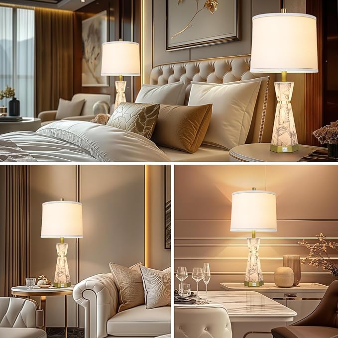 Natural Alabaster Table Lamp, Living Room Lamps Set of 2, Nightstand Lamp - Image 5