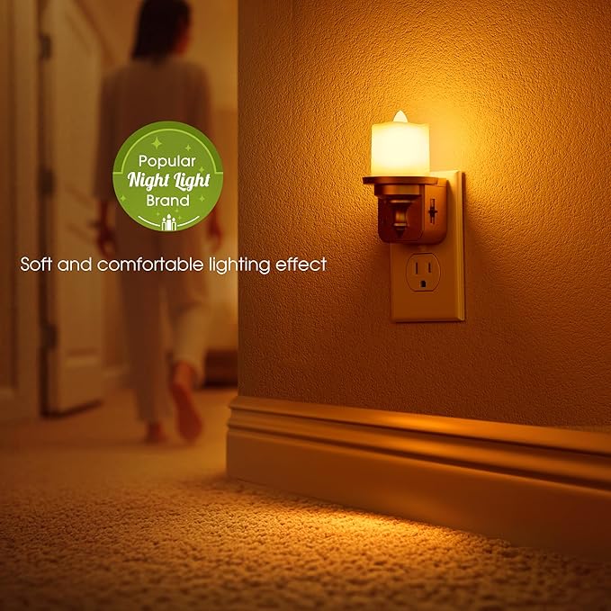 Briignite Candle Night Light, Amber Night Lights Plug into Wall 2 Pack - Image 6