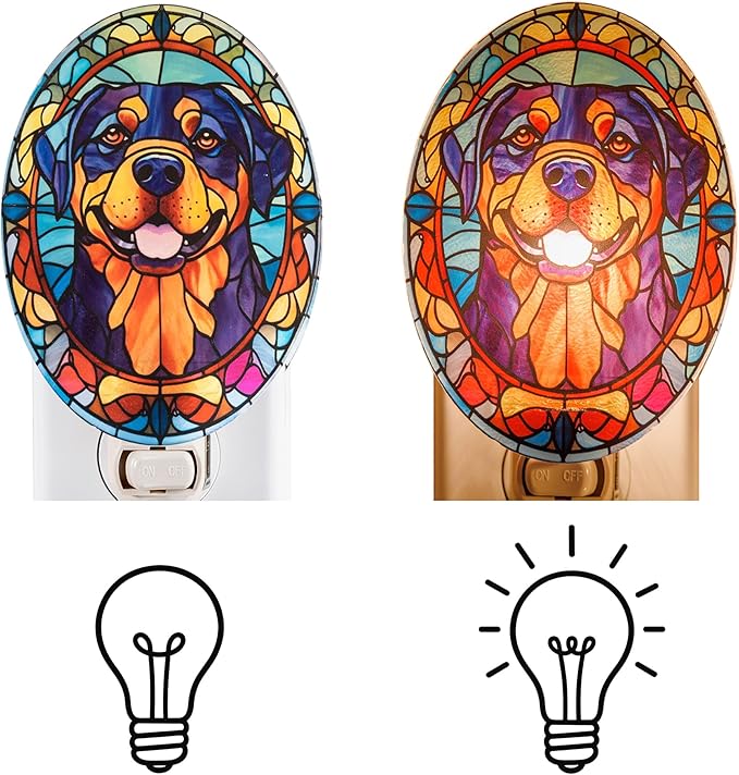 Stained Glass Styled Rottweiler Night Light – Real Glass Plug-in Dog Night Light - Image 4