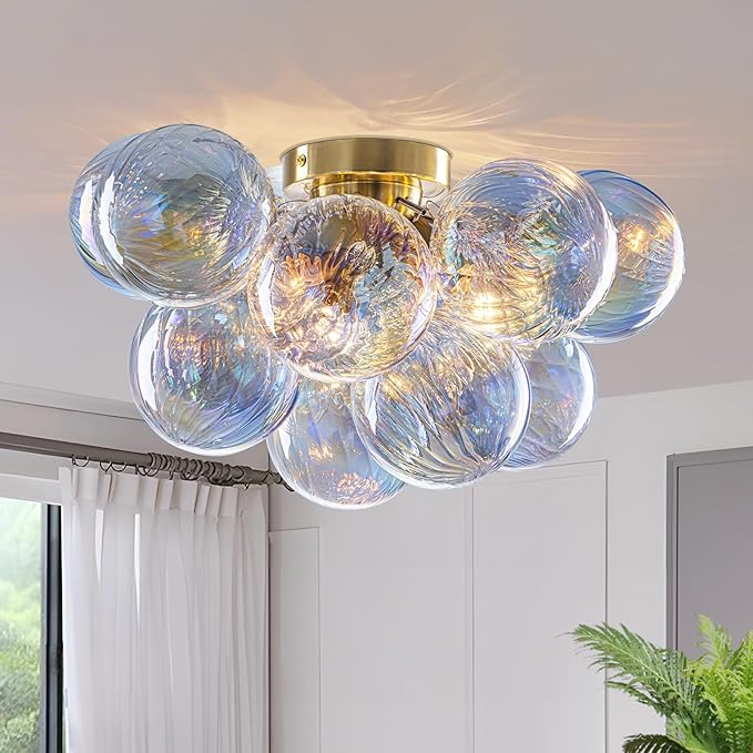 Semi Flush Mount Ceiling Light 18.5"-Glass Bubble Chandelier Lighting Modern by GoYeelLighting