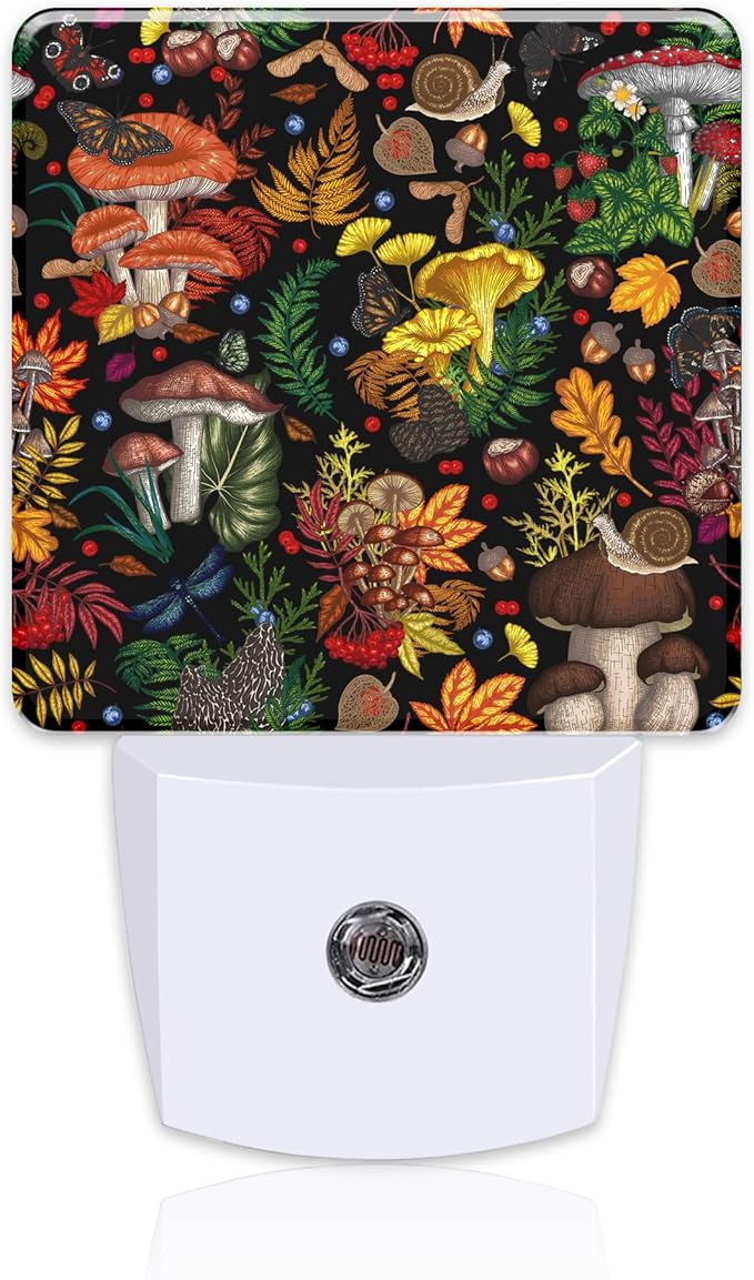 Forest Plants and Mushrooms Night Light Plug into Wall, Butterfly Snail Berries by sndheke