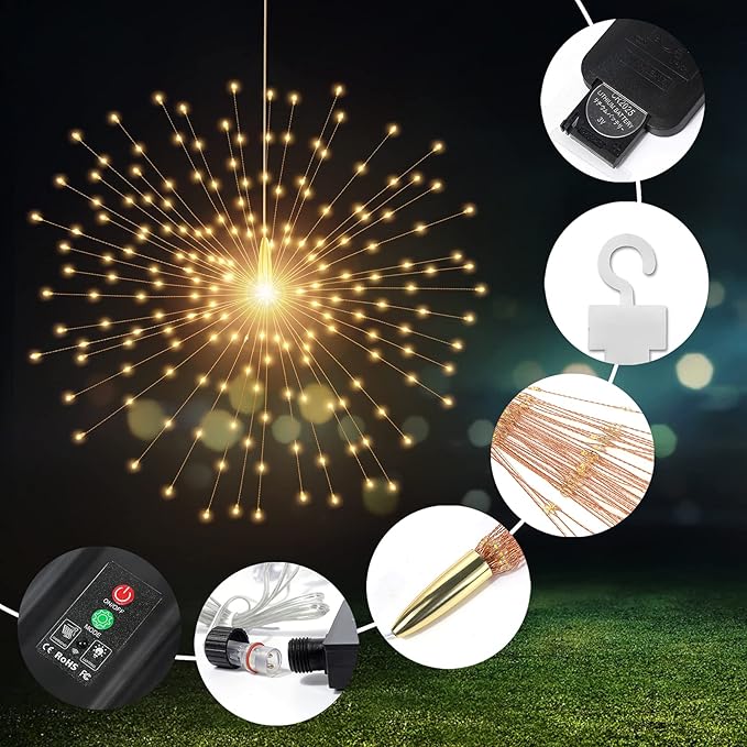 4 Pcs 800LED Solar Starburst Sphere Lights, Firework Light Remote Control Timer - Image 4