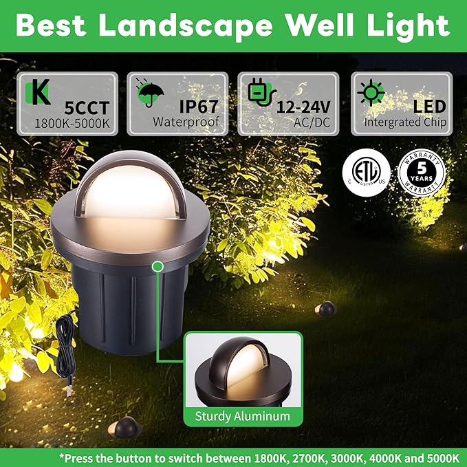LED Well Light, 5 CCT Selectable In Ground Landscape Lights Low Voltage Outdoor - Image 2