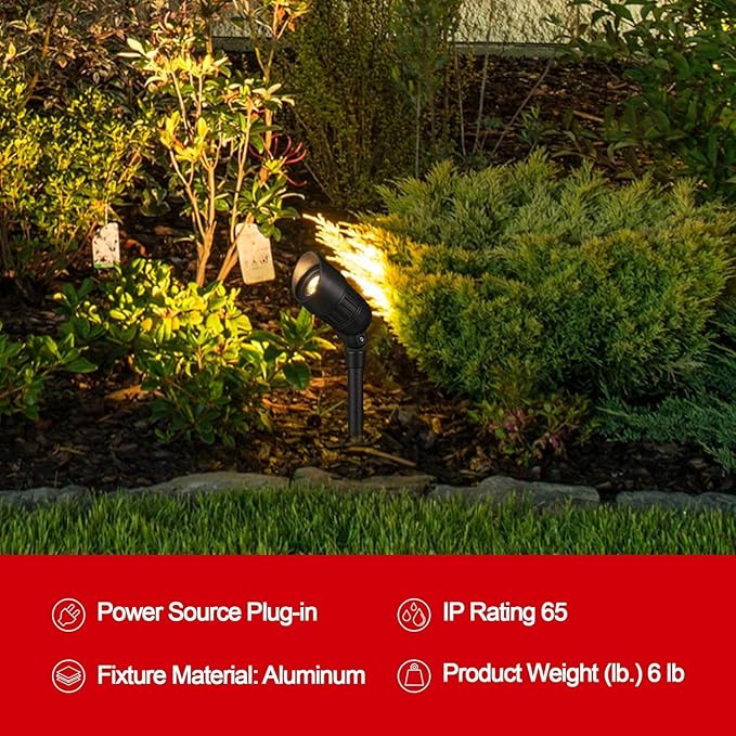 6-Pack Low Voltage LED Landscape Spotlights, 3W 200LM 3000K Warm White Outdoor - Image 6