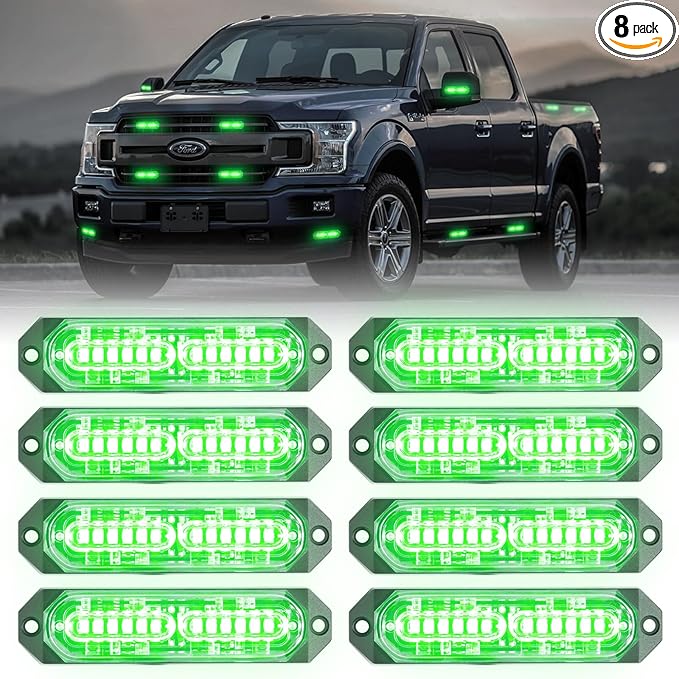 8-Pcs 12 LED Sync Feature Emergency Strobe Grille Lights Ultra Slim Surface by PKINGLAKE