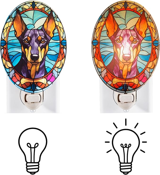 Stained Glass Styled Doberman Night Light – Real Glass Plug-in Dog Night Light - Image 2