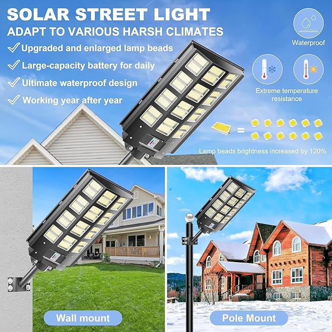 loyoele 9000W Solar Parking Lot Lights 360000LM 7000K LED Solar Street Lights - Image 2