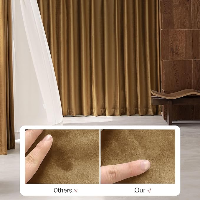 Beauoop Golden Brown Velvet Curtains 108 Inches Long 2 Panels - Image 4