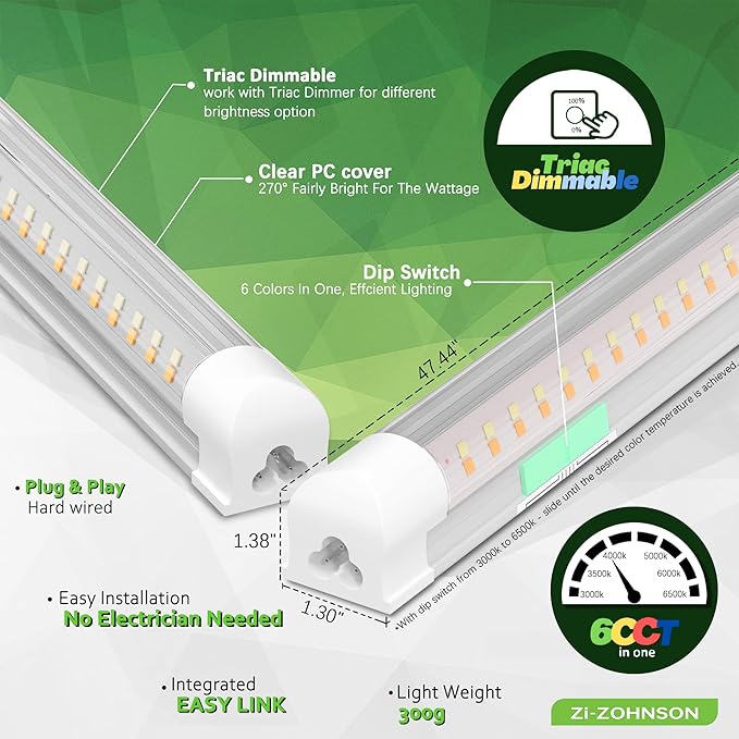 6 Pack Dimmable 4 Foot Led Shop Light, 30W 3900LM 3000-6500K Tunable, T8 - Image 2