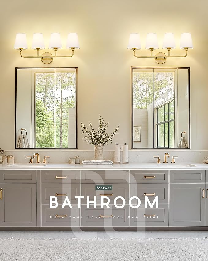 Bathroom Light Fixtures, 4 Light Brushed Gold Vanity Lights - Image 5