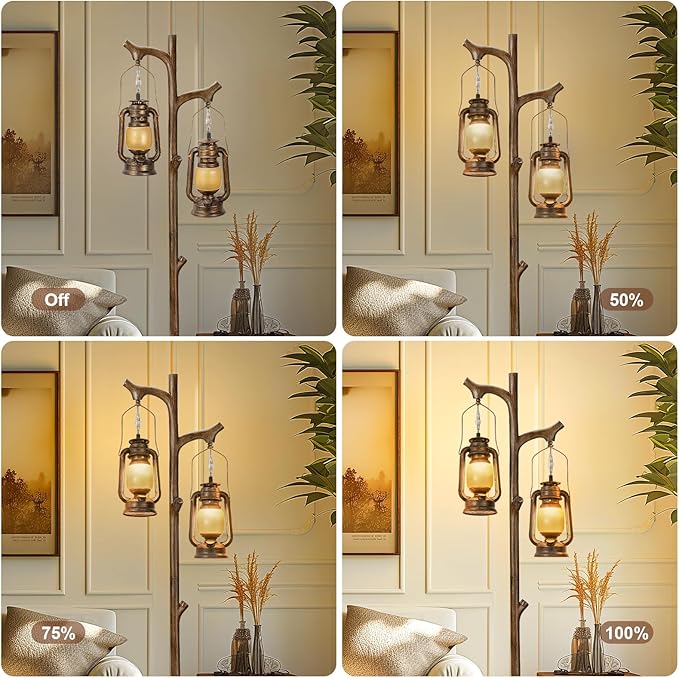 68" Rustic Farmhouse Tree Trunk Floor Lamp Country Brown Finish Wood Vintage - Image 3