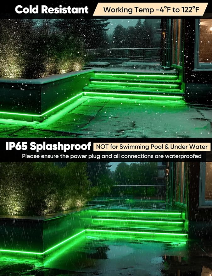 33FT Green LED Neon Rope Lights, AC 110-120V Flexible Neon Strip Outdoor - Image 3