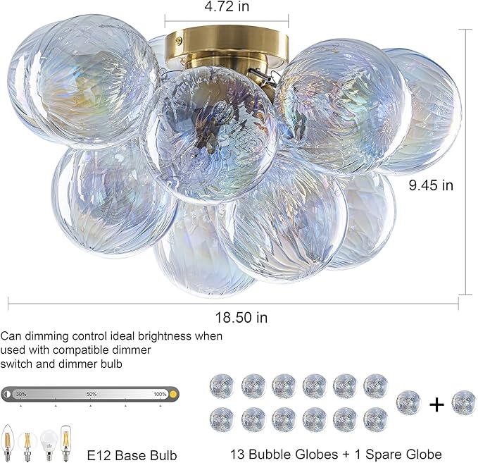 Semi Flush Mount Ceiling Light 18.5"-Glass Bubble Chandelier Lighting Modern - Image 5