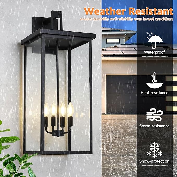 tewei 26in Large Size Dusk to Dawn Outdoor Wall Lights, Matte Black Exterior - Image 4