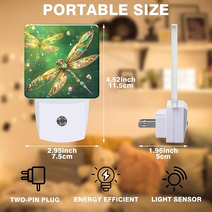 Night Light Fantasy Green Dragonfly Night Lights Plug into Wall Smart Dusk to - Image 2