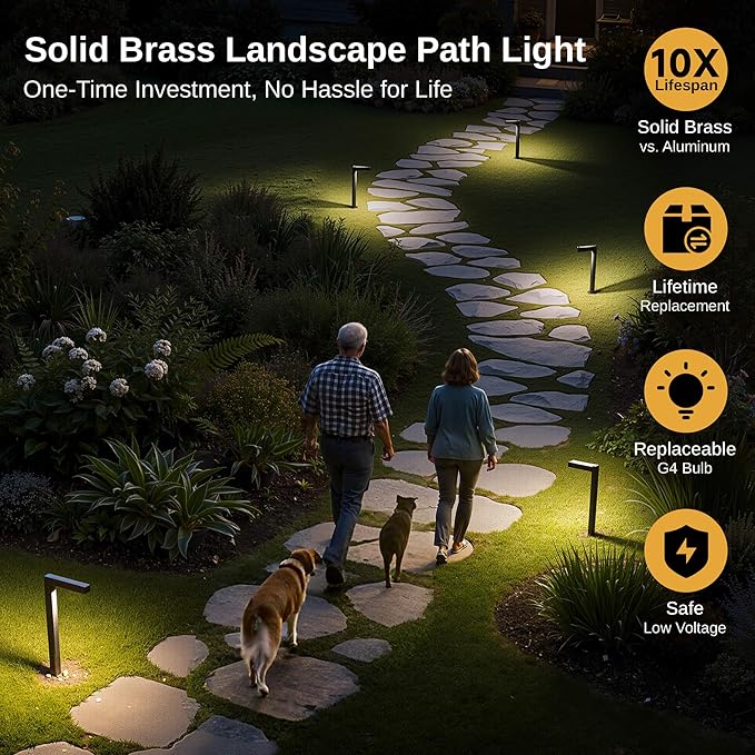 Gardenreet Low Voltage Landscape Lighting Brass, 12v Pathway Lights Waterproof - Image 2