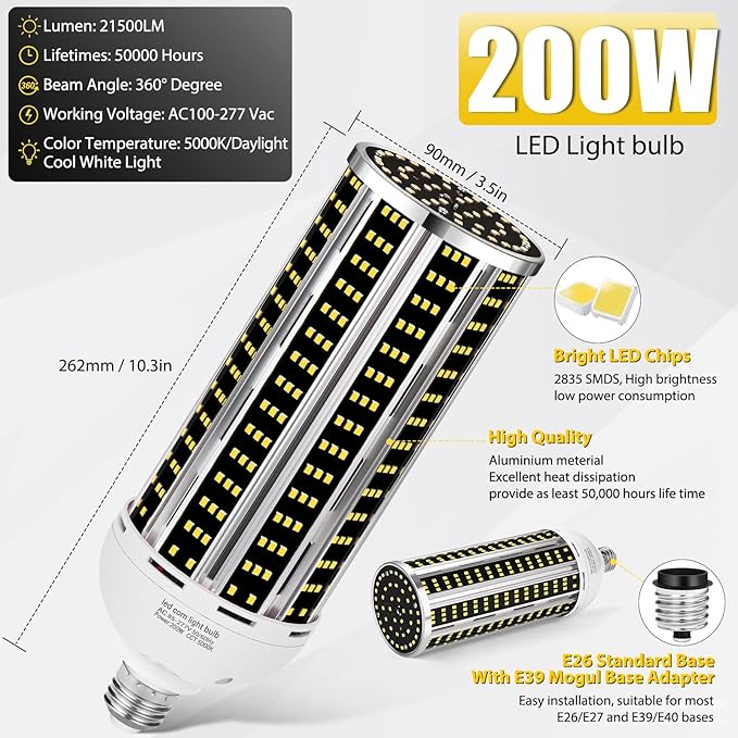 200W LED Corn Light Bulb 4 pack, Commercial Grade 30500LM DayLight 5000K - Image 3