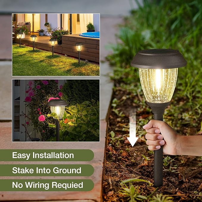 XMCOSY+ Solar Pathway Lights Outdoor, Glass & Stainless Steel Garden Lights - Image 7