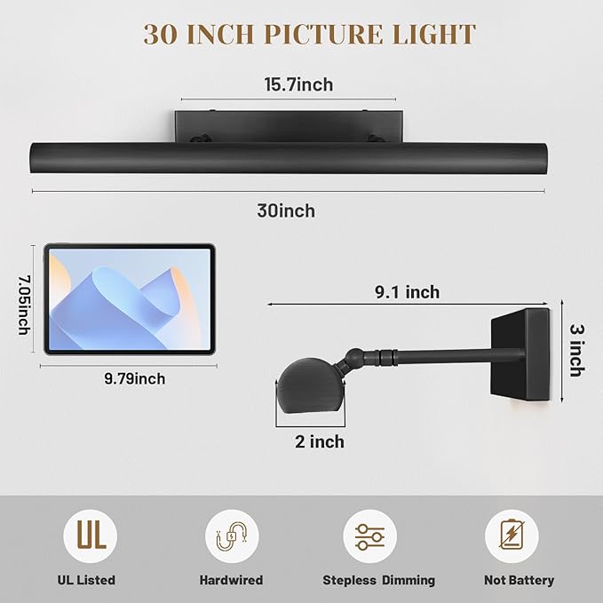 Matte Black Picture Lights for Wall, 4-Light Bronze Art Light, Dimmable Gallery - Image 4