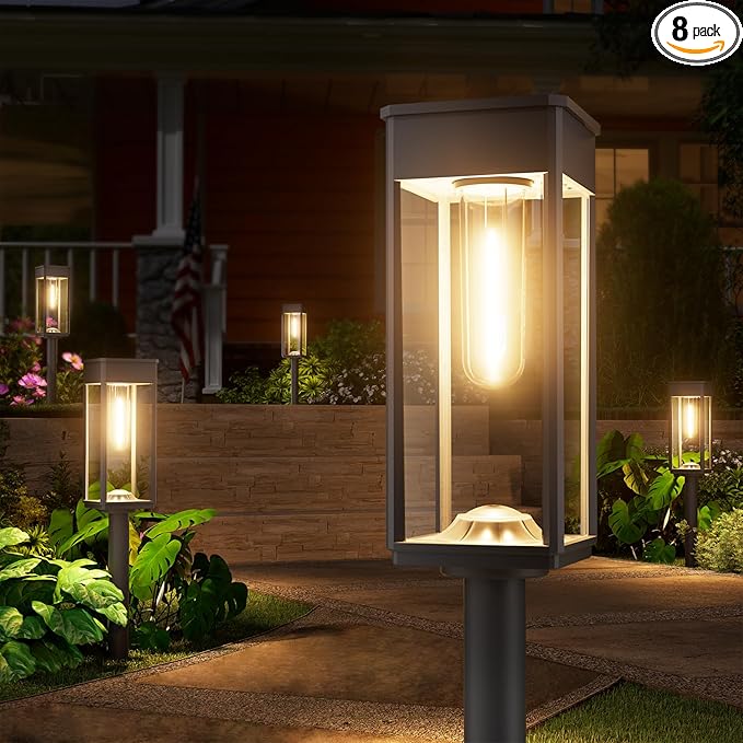 8 Pack Bright Solar Pathway Lights Outdoor, IP65 Waterproof Auto On/Off Solar by NEWMESSI