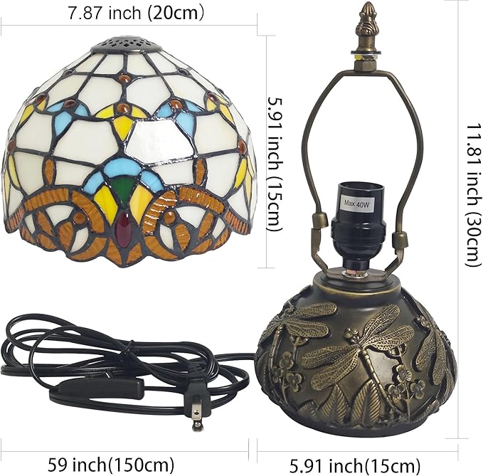 Tiffany Table Lamp 3-Way Stained Glass Style Bedside Reading Lamp Village - Image 6
