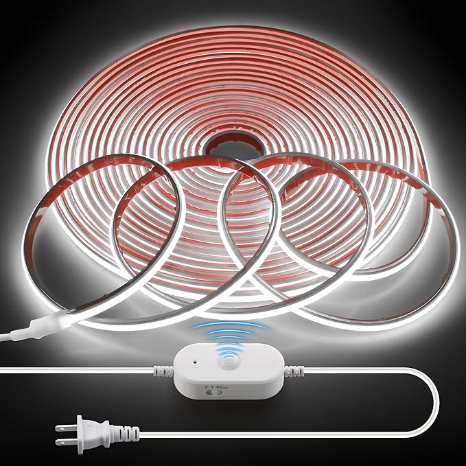 Motion Sensor COB LED Strip Light AC 110V 40FT Cold White 6000K Plug In by Samsion